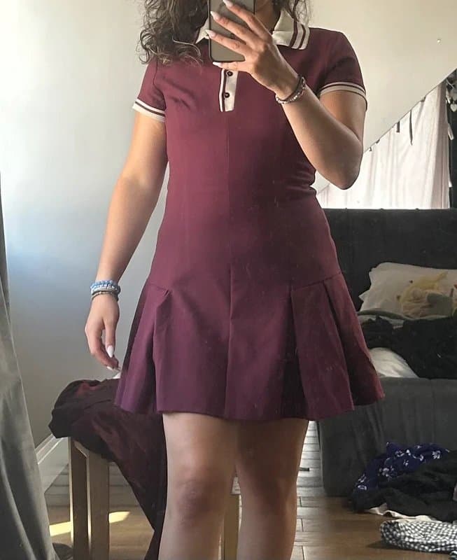 Zara Zara Burgundy Polo Mini Dress Pleated Skater Drop Waist Maroon