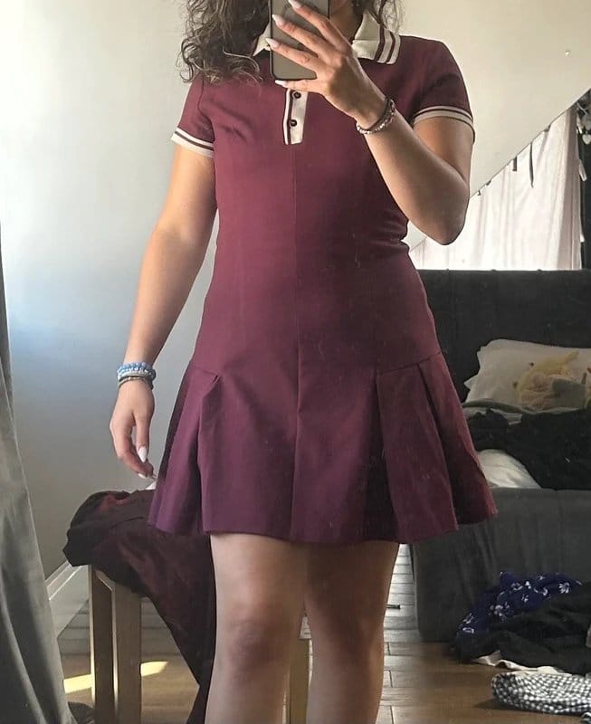 Zara Zara Burgundy Polo Mini Dress Pleated Skater Drop Waist Maroon - 1