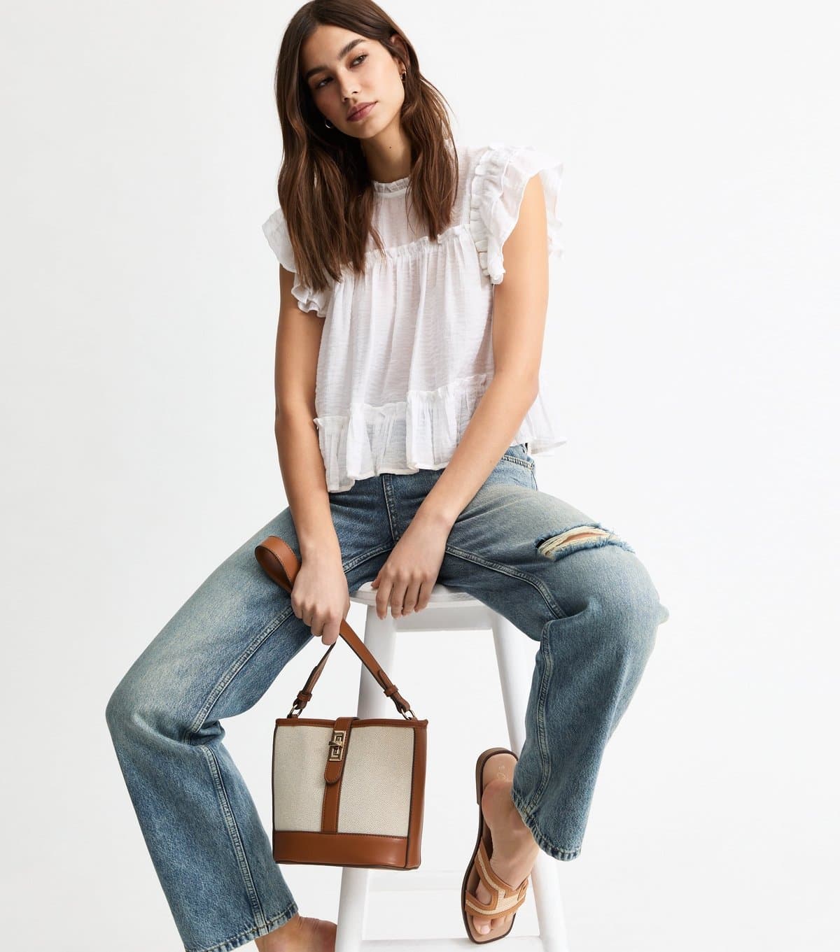New Look Women's Blue Ripped Straight Leg Jeans New Look