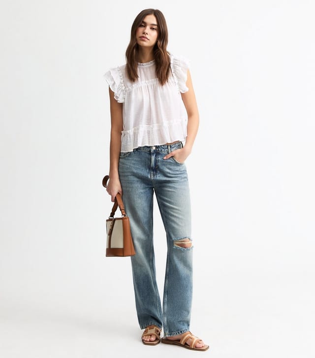 New Look Women's Blue Ripped Straight Leg Jeans New Look - 2