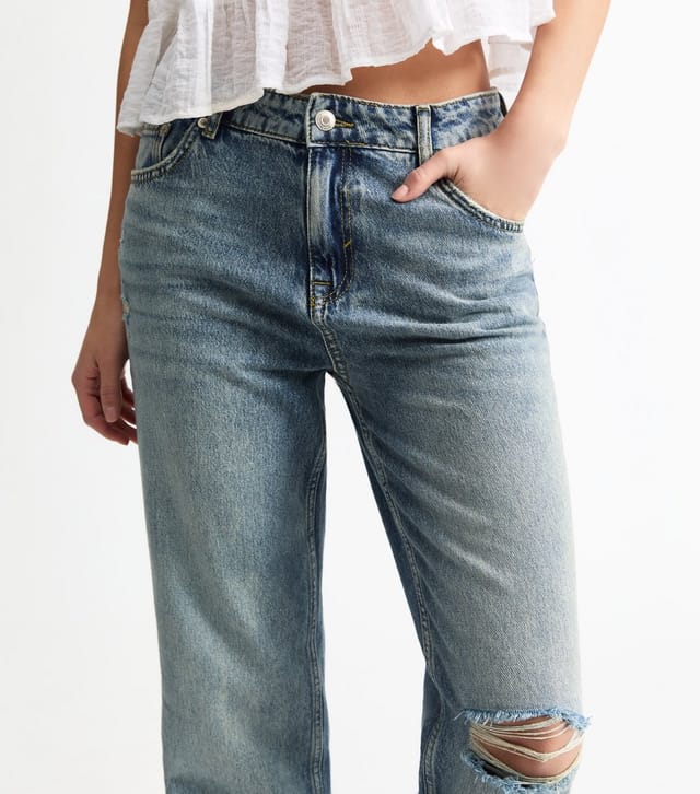 New Look Women's Blue Ripped Straight Leg Jeans New Look - 3