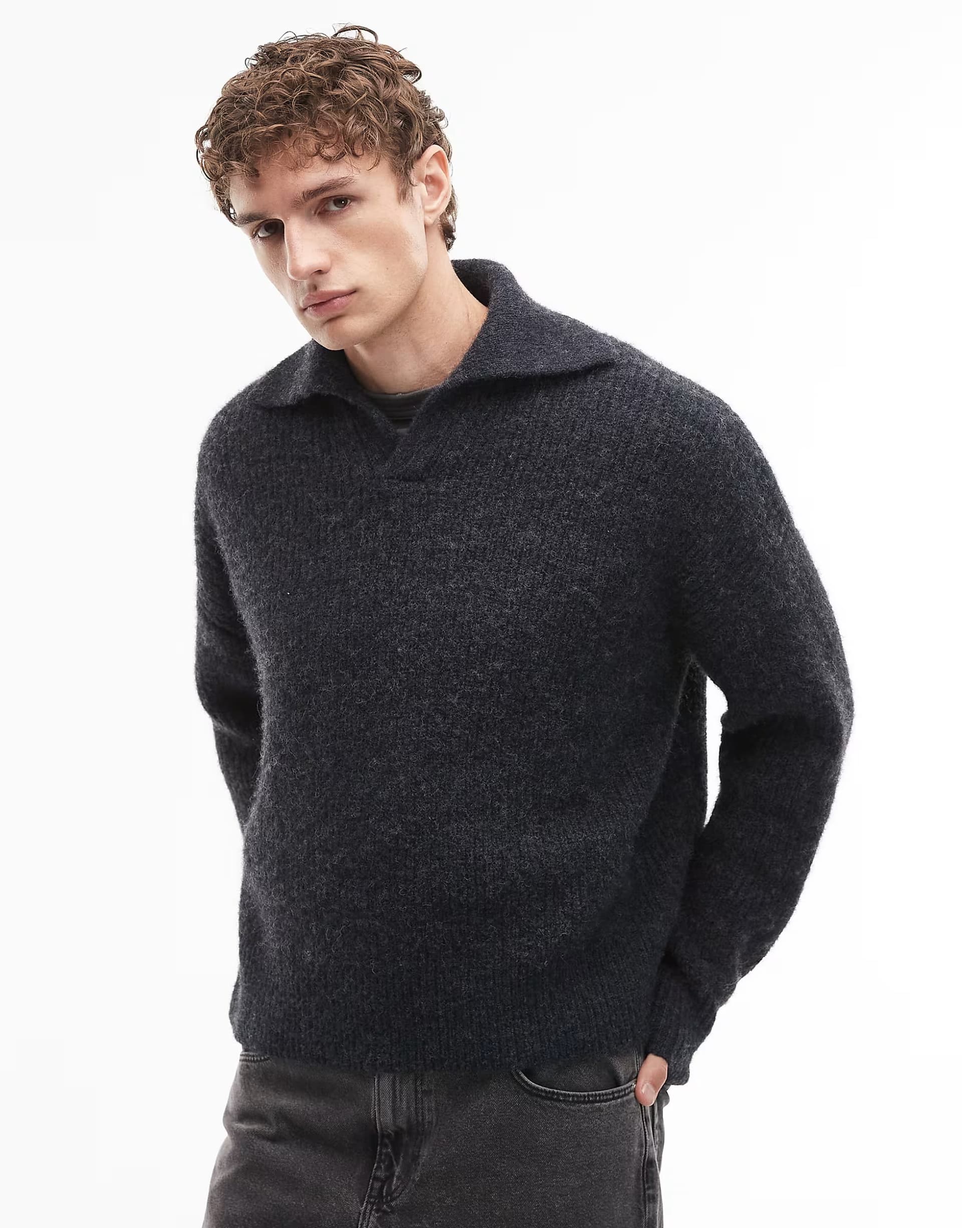 ASOS Weekday boxy polo knit jumper in navy