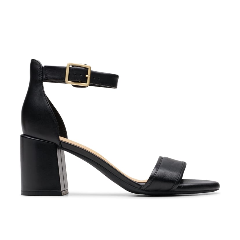 Clarks Clarks Women's Ezoria Mae Black Leather Heeled Sandals - 1