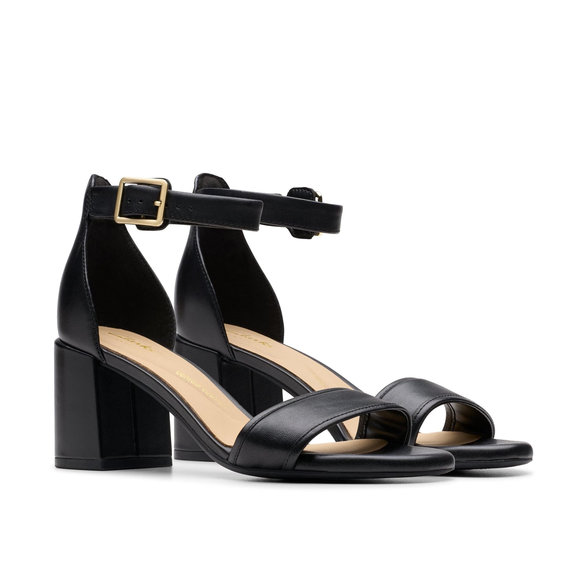 Clarks Clarks Women's Ezoria Mae Black Leather Heeled Sandals - 4