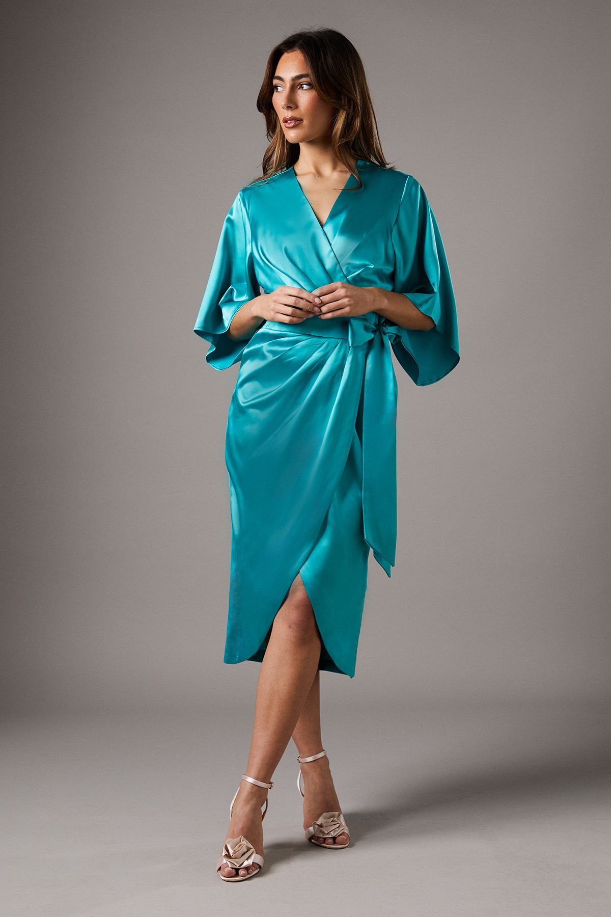 Coast Coast Women's Satin Pleat Front Midi Dress in Turquoise - 1