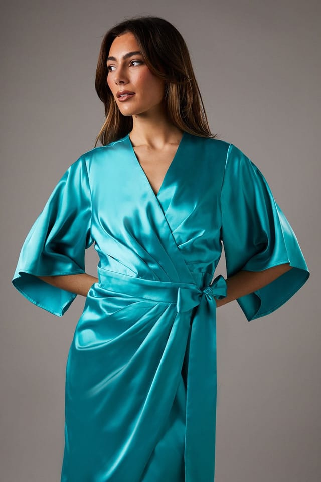 Coast Coast Women's Satin Pleat Front Midi Dress in Turquoise - 2