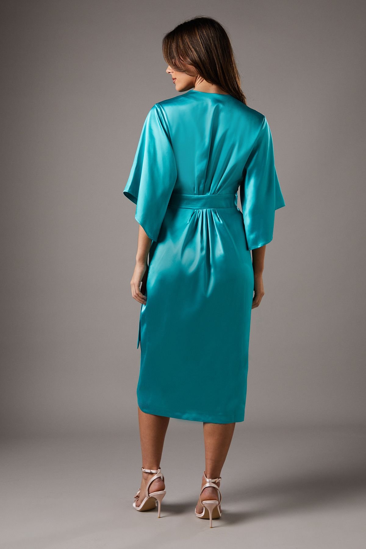 Coast Coast Women's Satin Pleat Front Midi Dress in Turquoise - 4