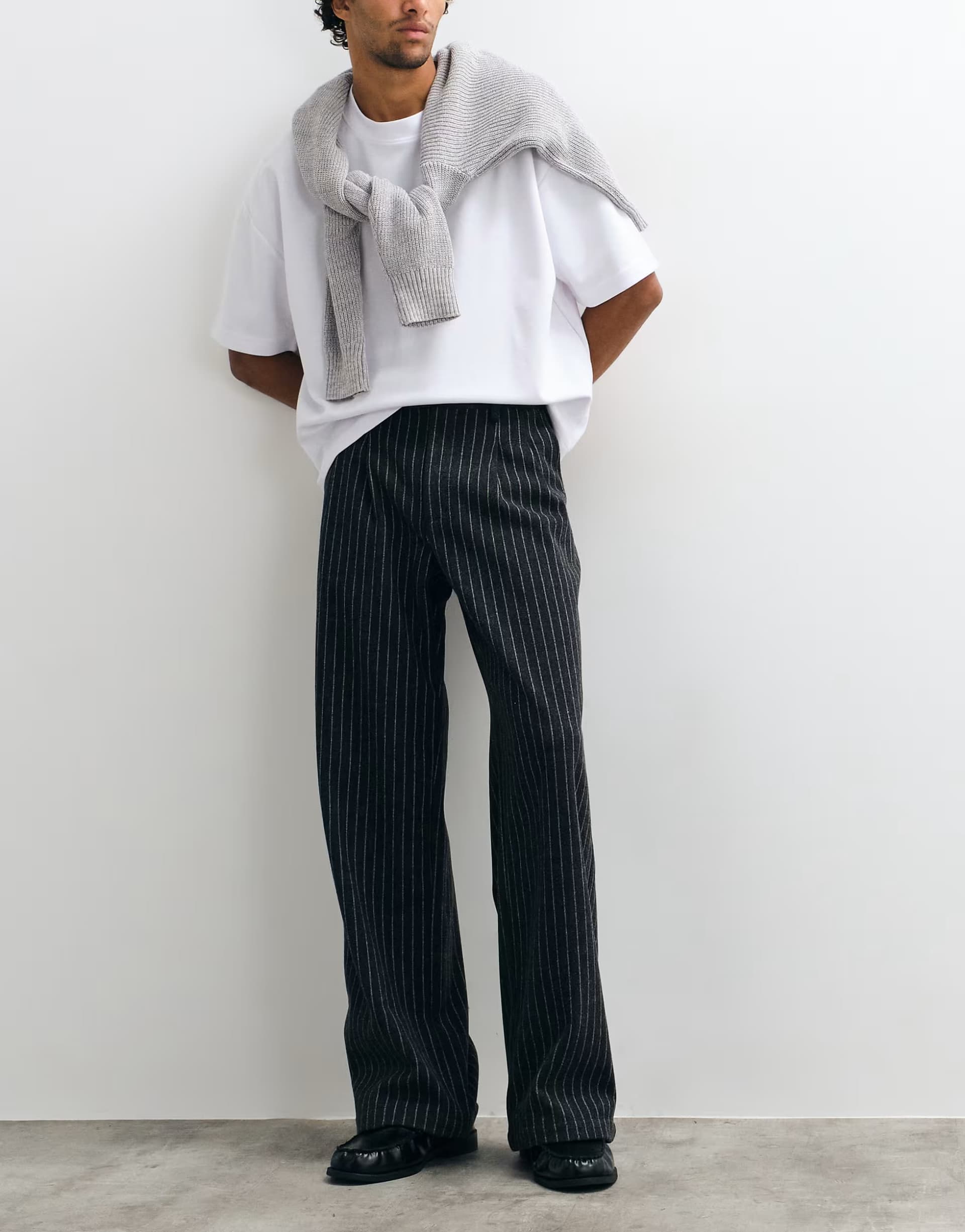 ASOS Prohibited revivial pinstripe pleated loose fit trousers in dark grey