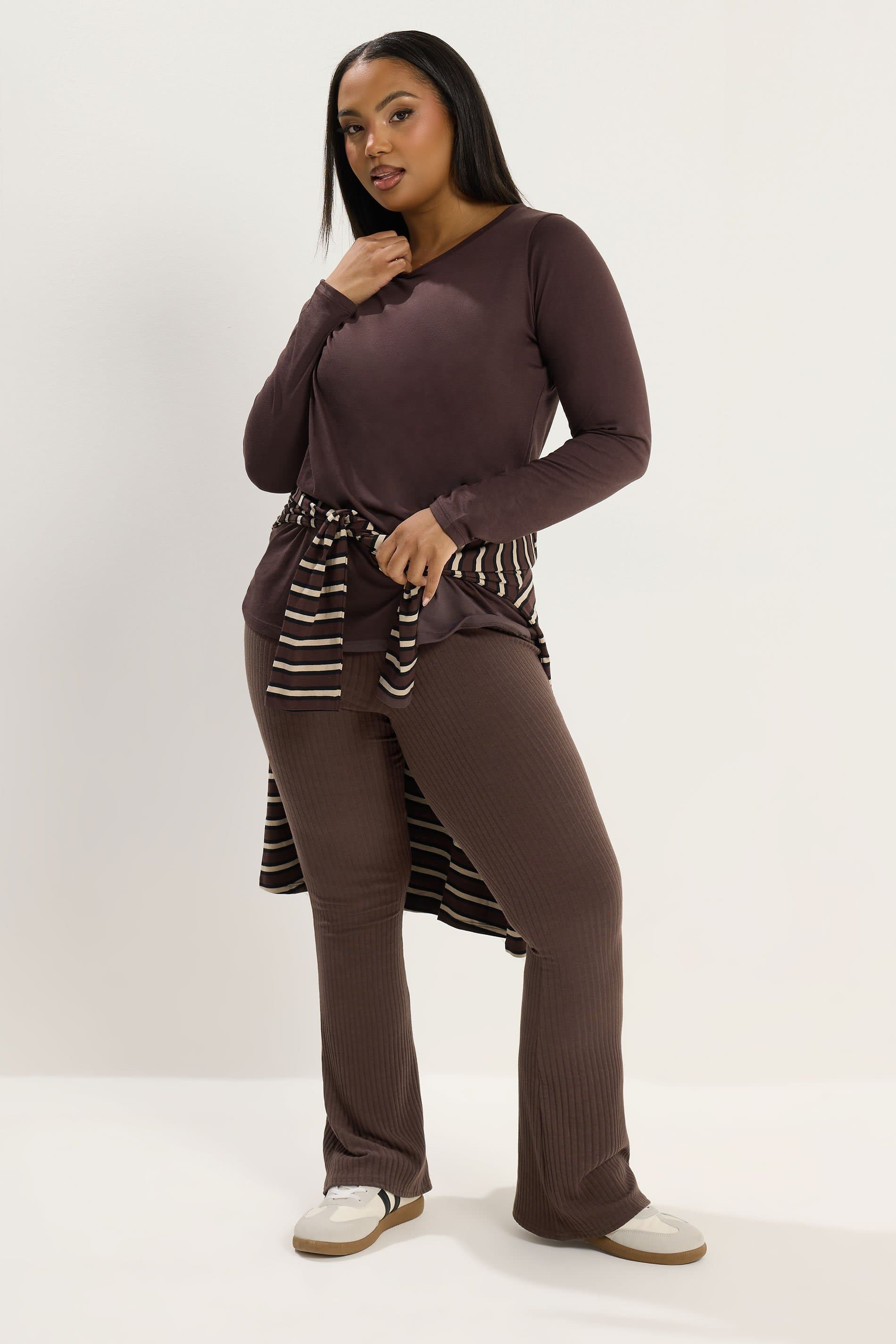 Yours Plus Size Chocolate Brown Flare Leggings Inside Leg Size 30", Waist