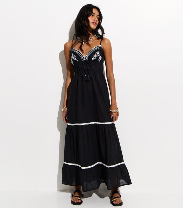 New Look Women's Black Embroidered Cotton Beach Maxi Dress New Look - 3