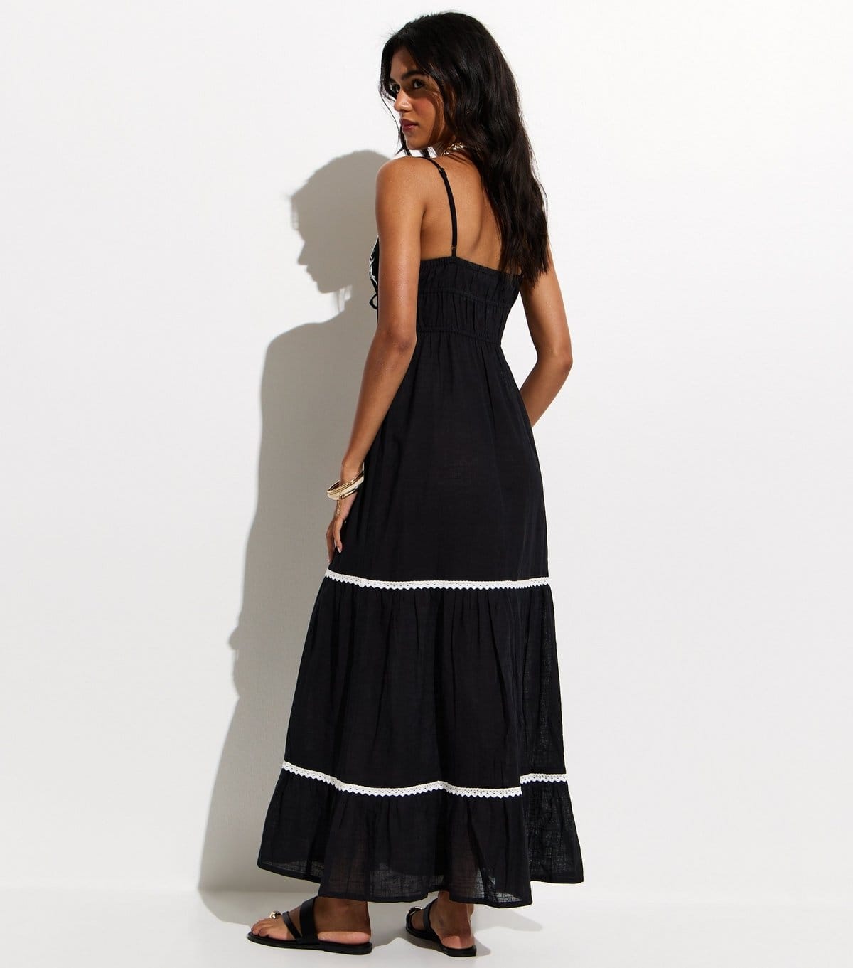 New Look Women's Black Embroidered Cotton Beach Maxi Dress New Look - 4