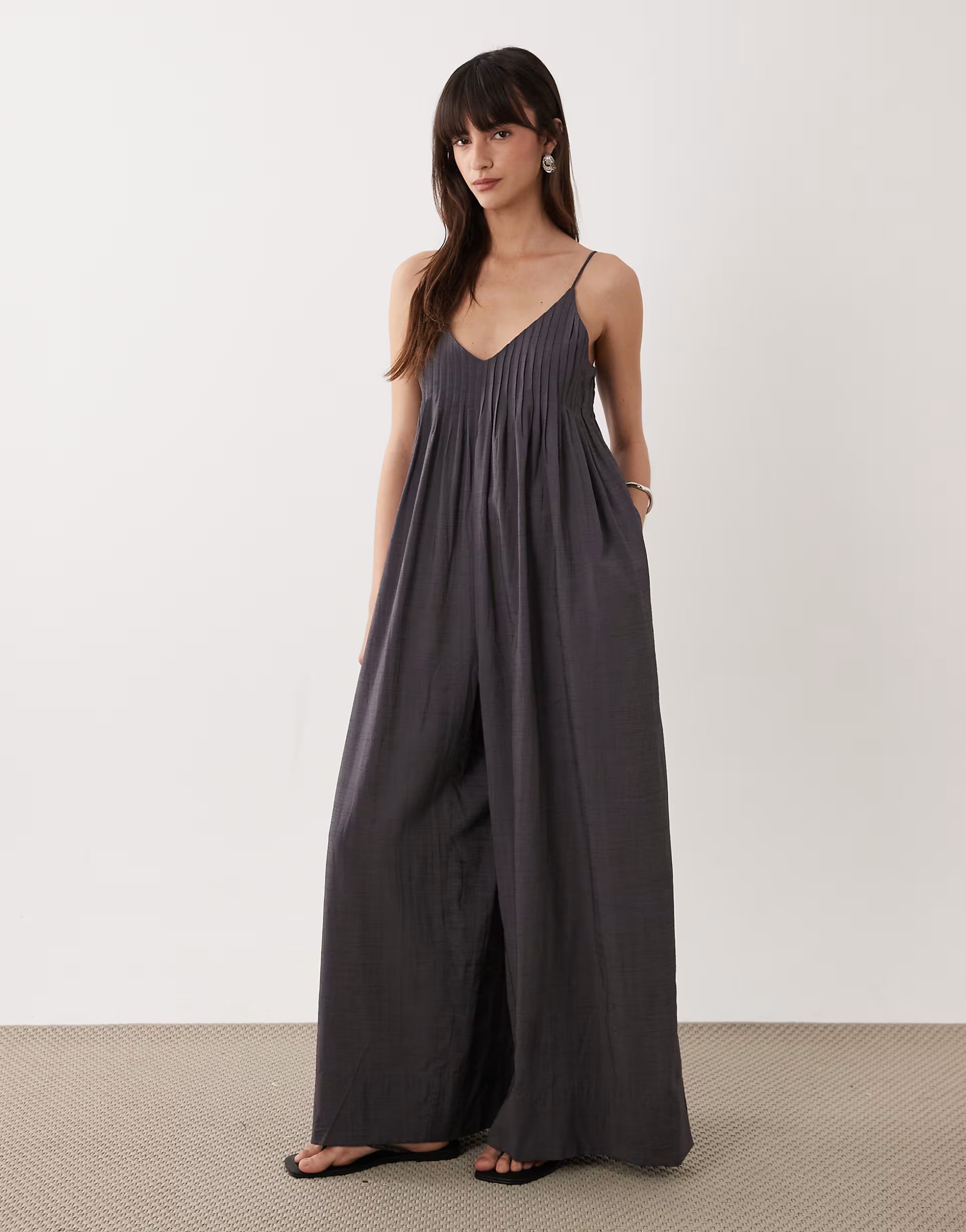 ASOS ASOS DESIGN wide leg jumpsuit with pintuck detail in grey - 1