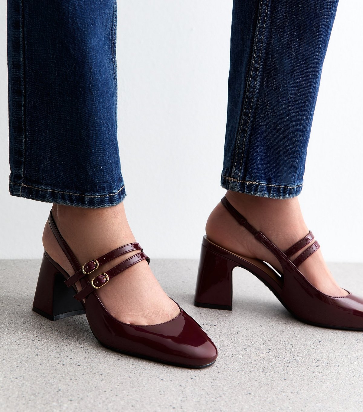 New Look Women's Burgundy Patent Faux Leather Block Heel Mary Jane Shoes Vegan New Look - 2