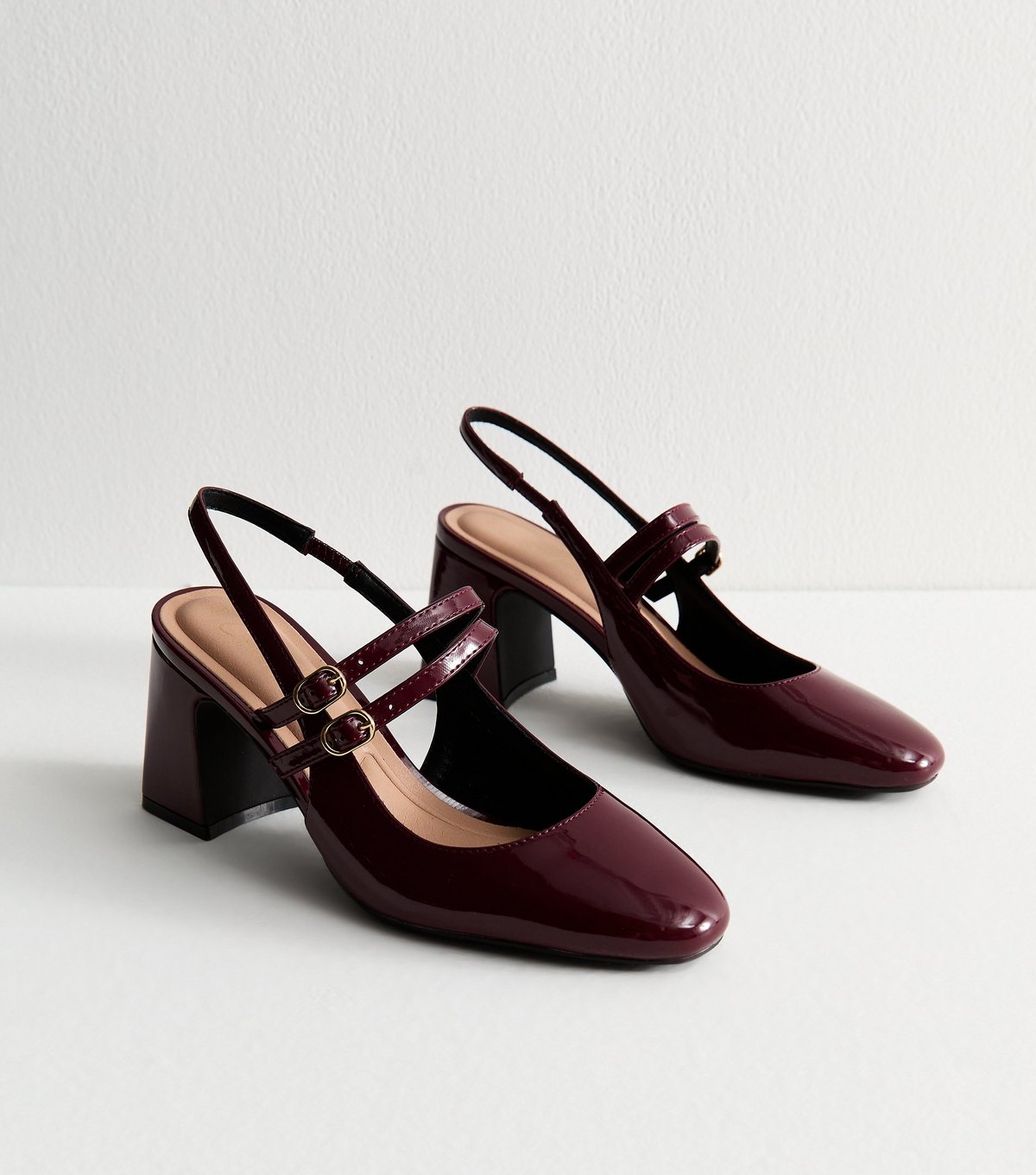 New Look Women's Burgundy Patent Faux Leather Block Heel Mary Jane Shoes Vegan New Look - 3