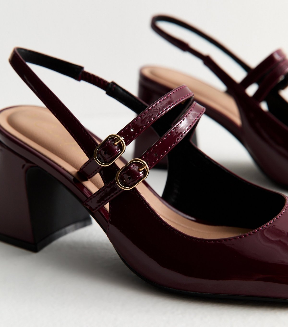 New Look Women's Burgundy Patent Faux Leather Block Heel Mary Jane Shoes Vegan New Look - 4
