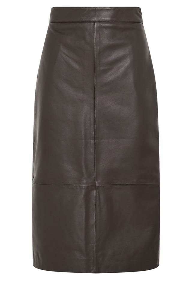M&Co M&Co Women's Premium Real Leather Midi Skirt in Dark Brown - 2