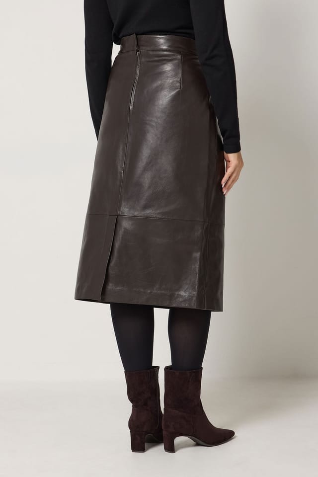 M&Co M&Co Women's Premium Real Leather Midi Skirt in Dark Brown - 3