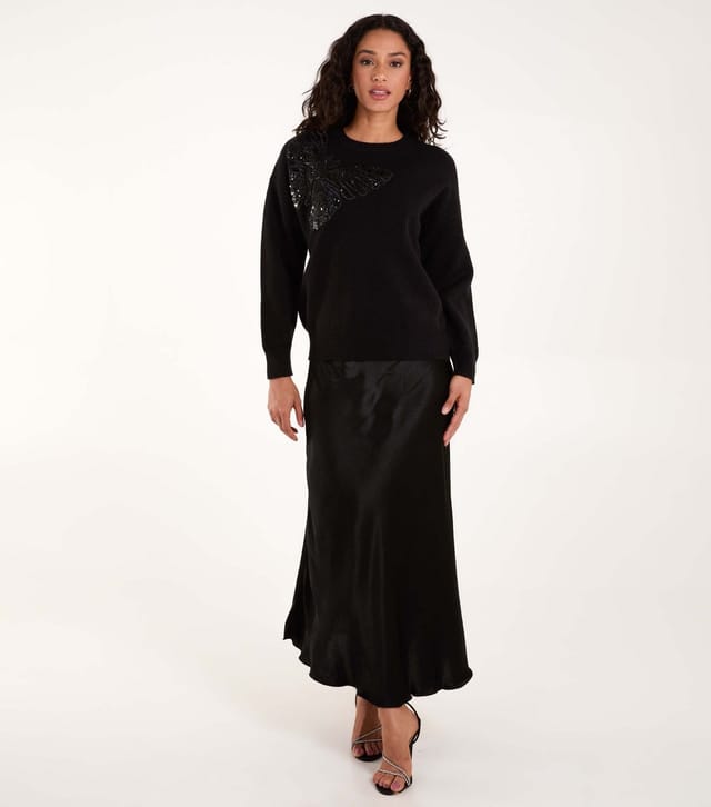 Blue Vanilla Women's Black Sequin Butterfly Jumper Blue Vanilla New Look - 2