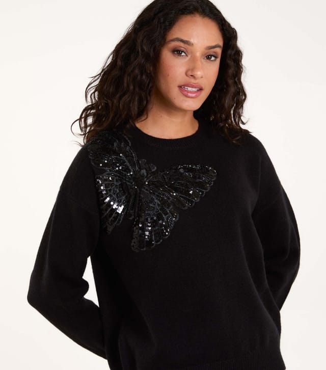 Blue Vanilla Women's Black Sequin Butterfly Jumper Blue Vanilla New Look - 3