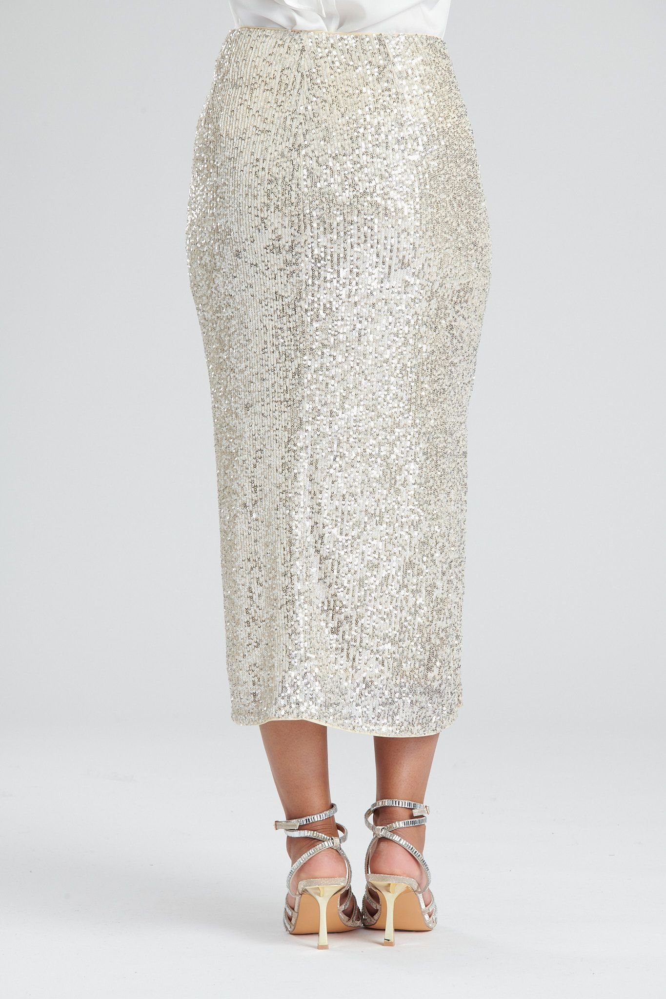 Finding Friday Finding Friday Women's Sequin Midi Skirt With Split in Cream - 3