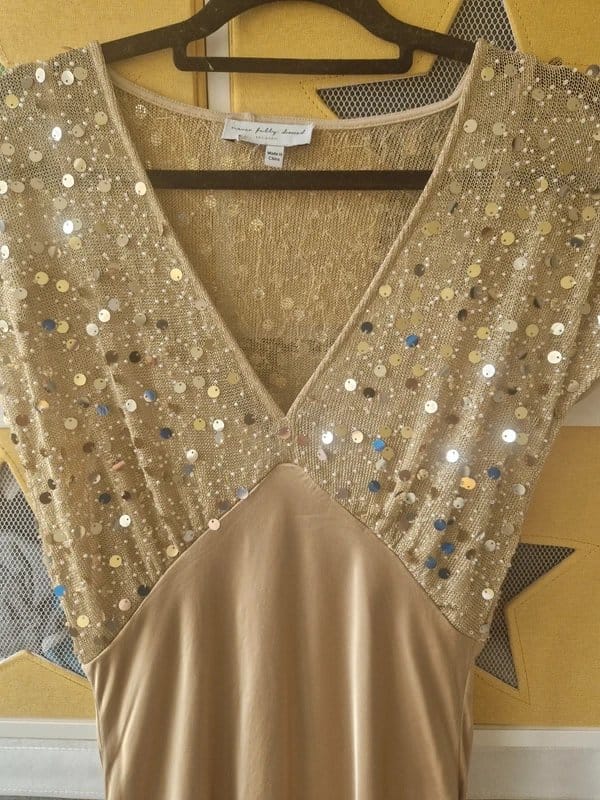 Never Fully Dressed Gold Sequin Elodie Dress Size 8