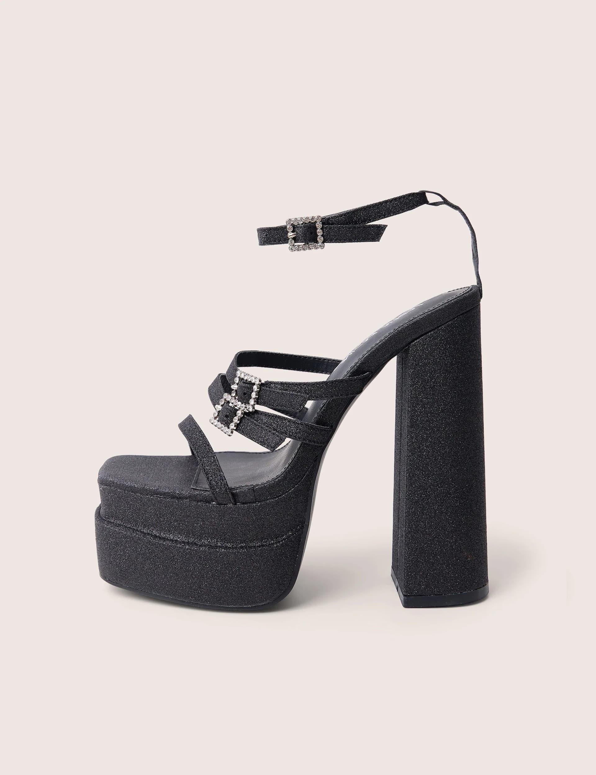 Public Desire Disco Ball Black Buckle Embellished Detail Platform Heels