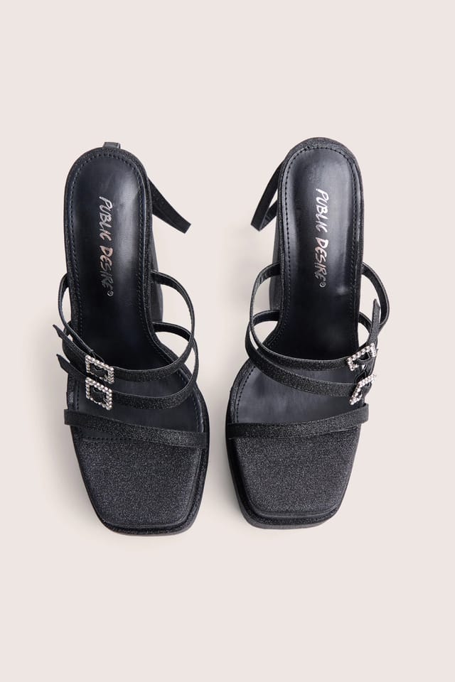Public Desire Disco Ball Black Buckle Embellished Detail Platform Heels - 2