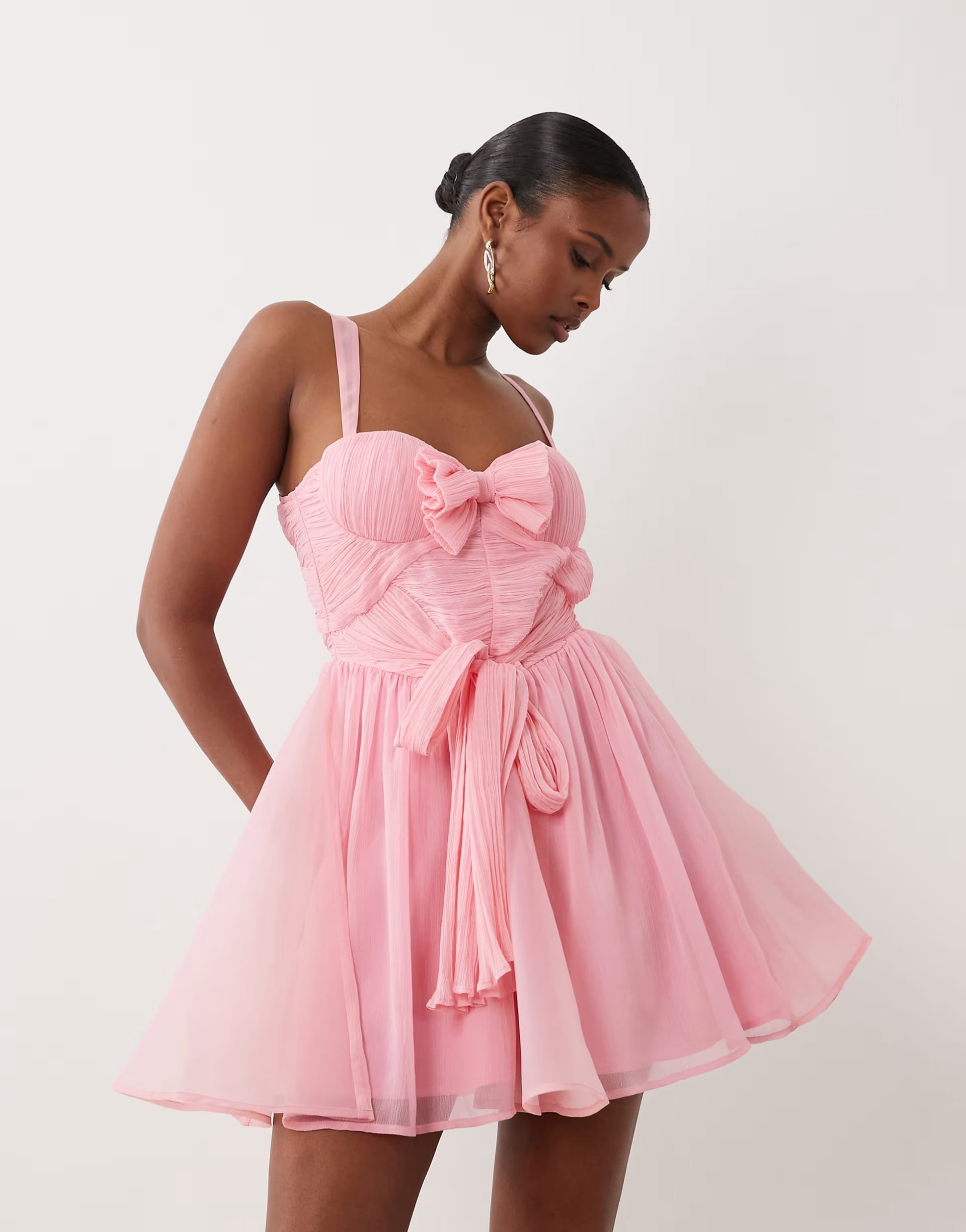 ASOS LUXE Bubblegum Pink Chiffon Bow Mini Dress
