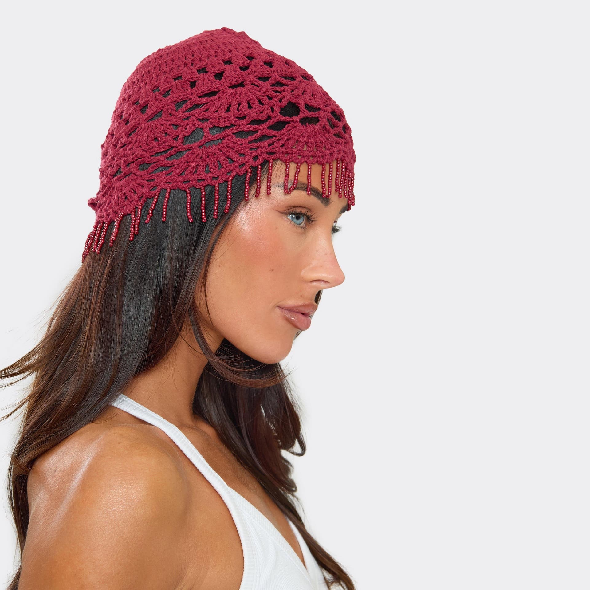 EGO EGO Burgundy Crochet Knit Tassel Hat