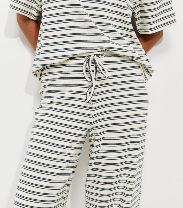New Look Women's Blue Soft Touch Striped Drawstring Wide Leg Trousers New Look - 3