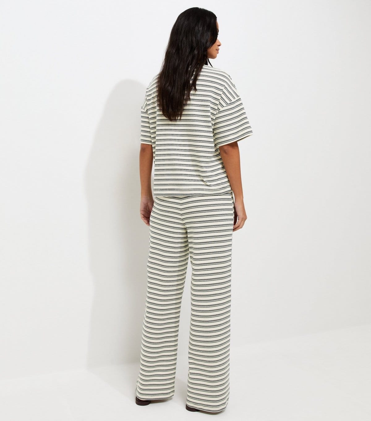 New Look Women's Blue Soft Touch Striped Drawstring Wide Leg Trousers New Look - 4