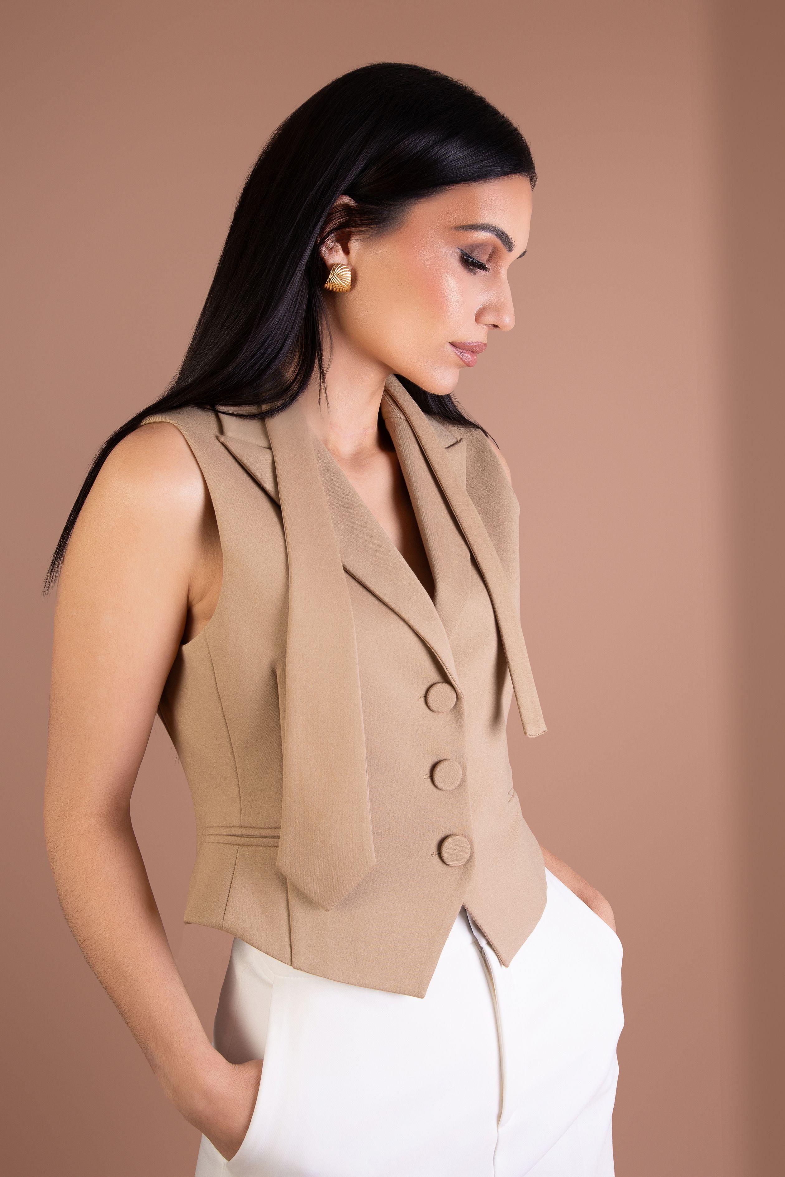 BALOU BALOU Women's Tailored Waistcoat in Nude - 3