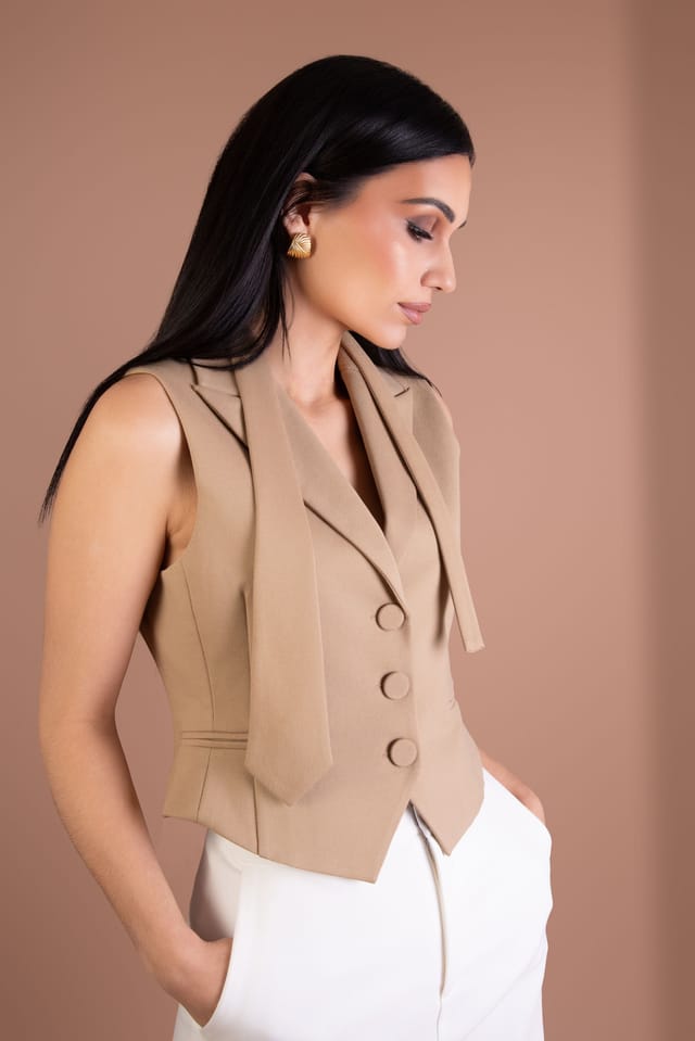 BALOU BALOU Women's Tailored Waistcoat in Nude - 3