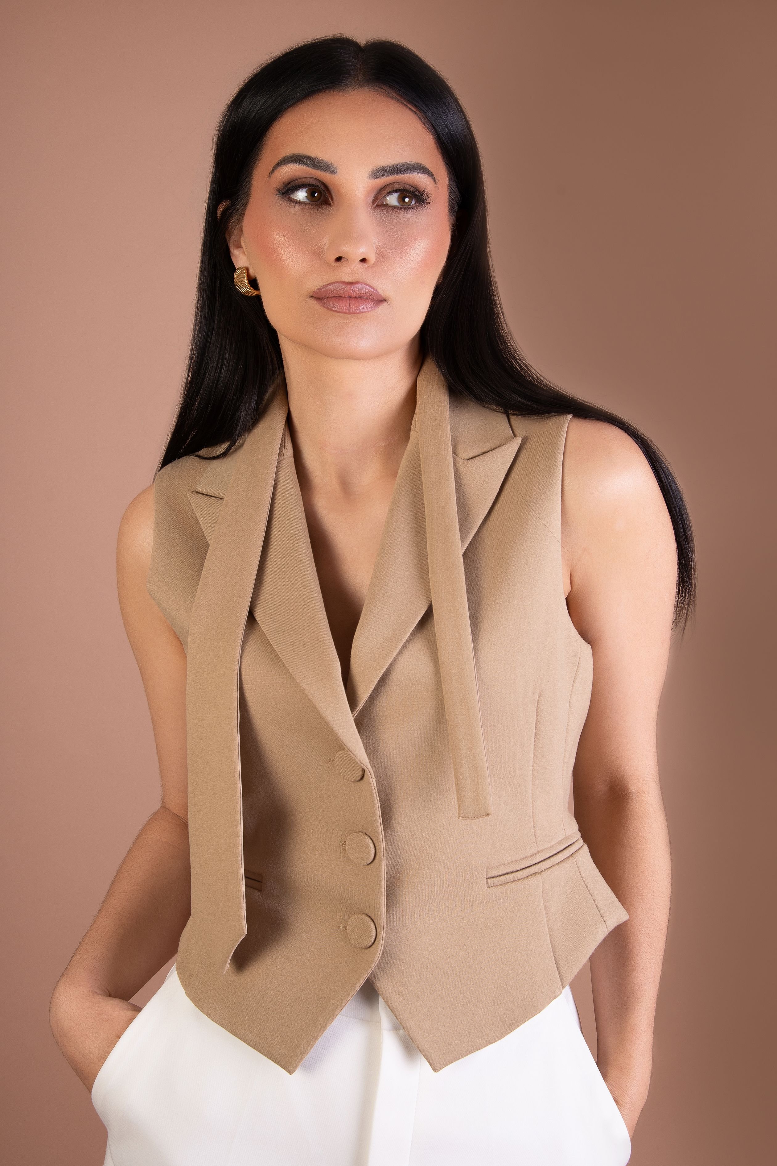 BALOU BALOU Women's Tailored Waistcoat in Nude - 4