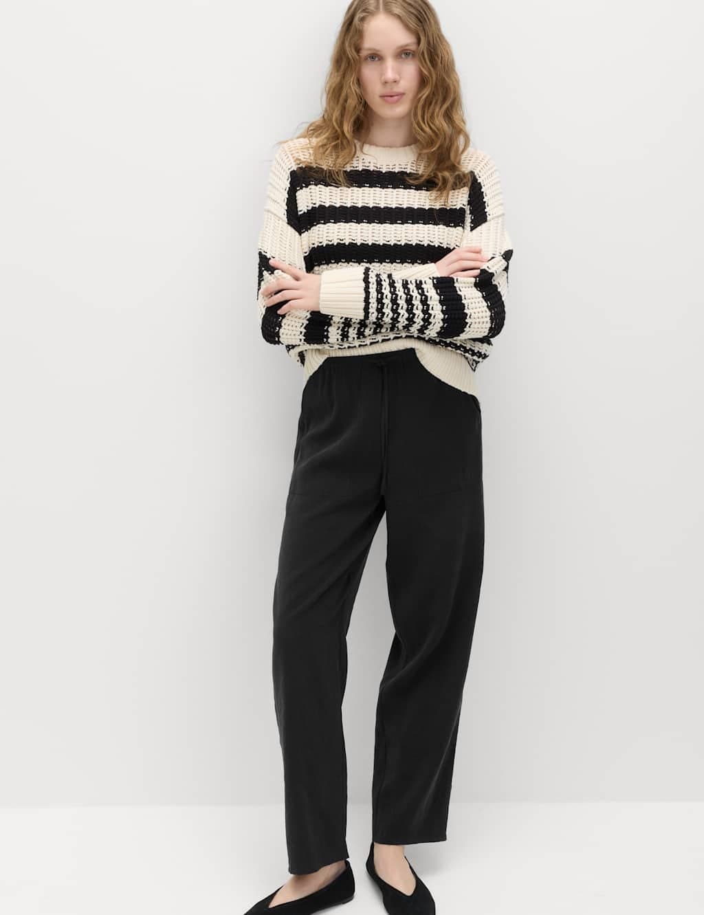 Marks & Spencer M&S Pull On Elasticated Waist Straight Leg Trousers Black