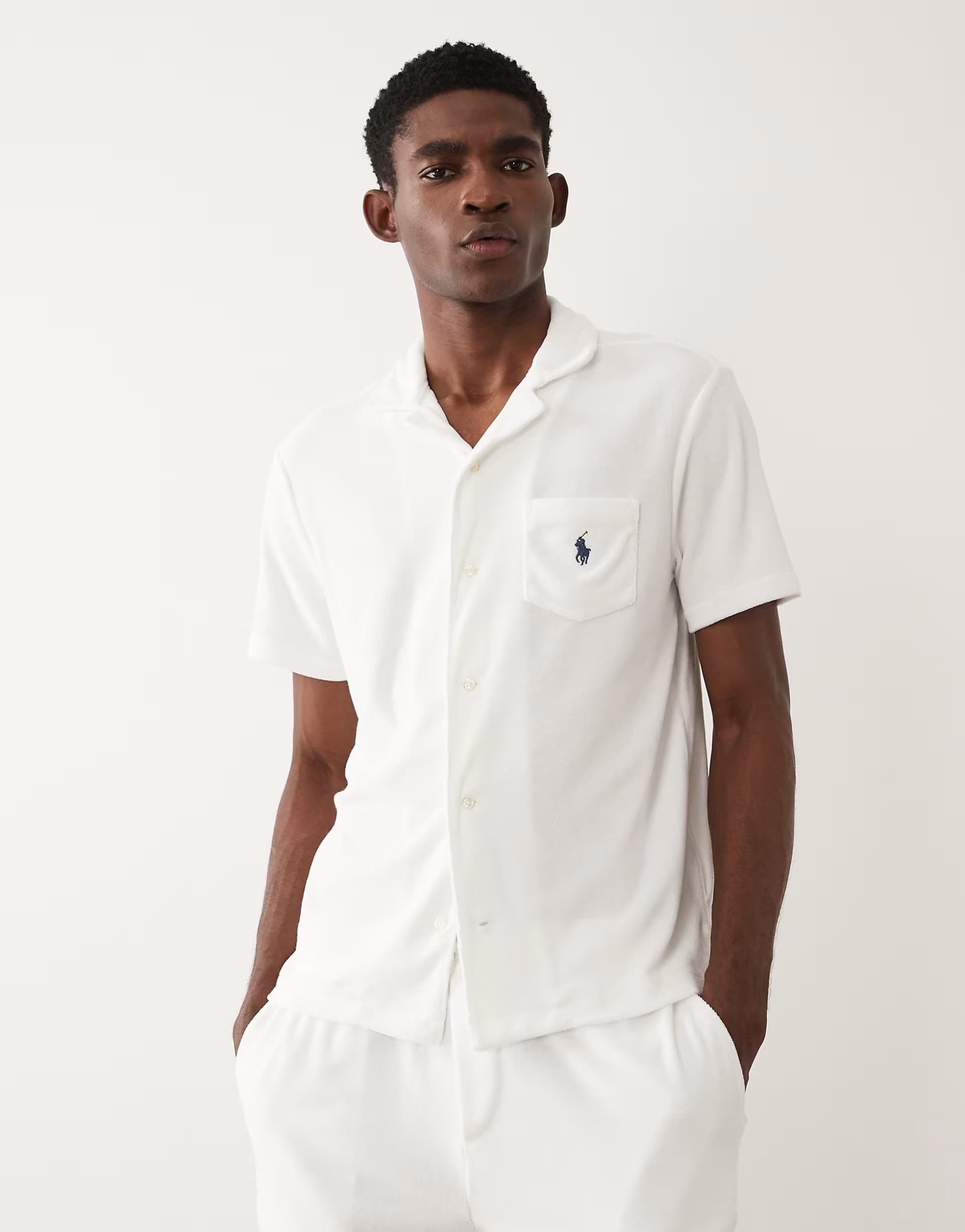 ASOS Polo Ralph Lauren icon logo co-ord terry cloth short sleeve shirt in white