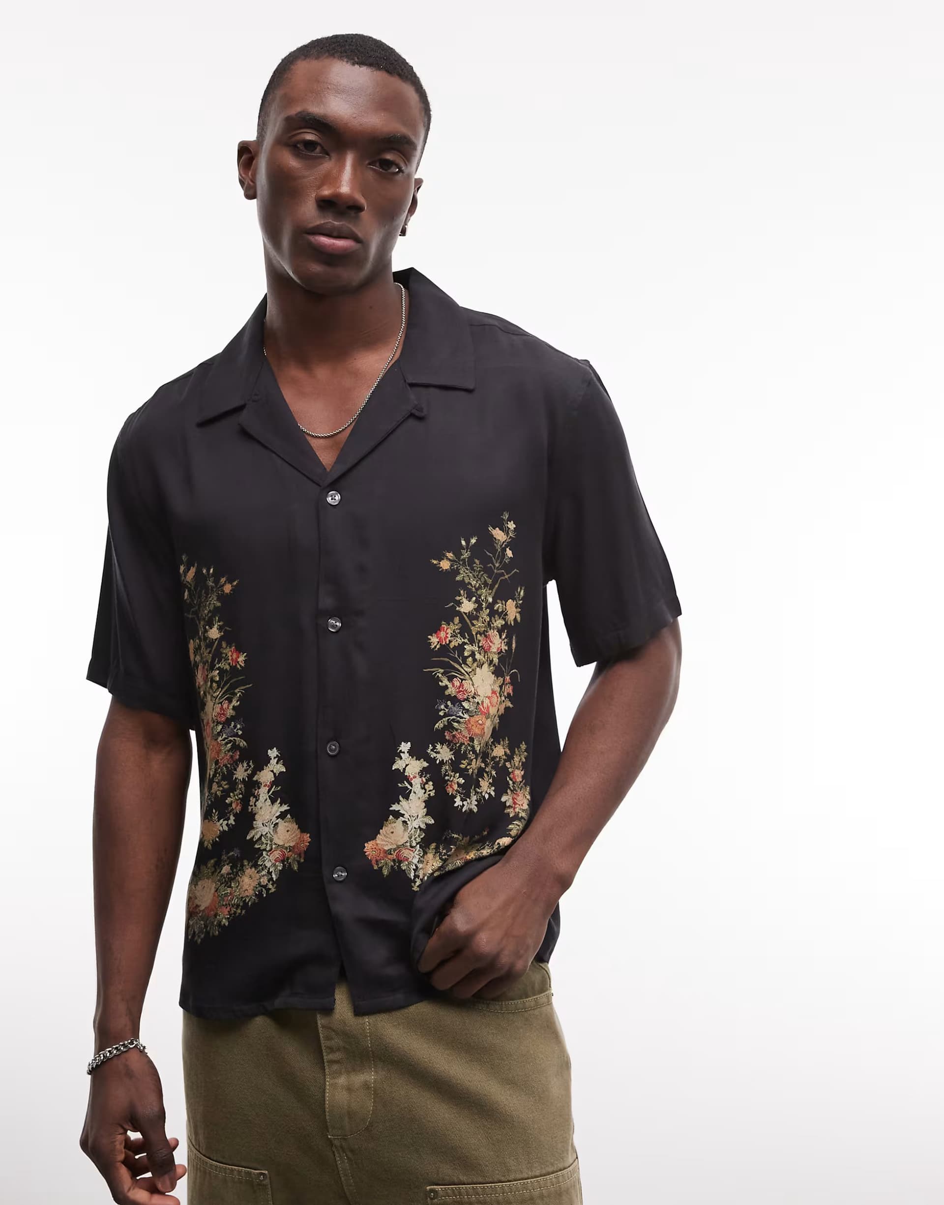 ASOS AllSaints Parsons short sleeve wevere floral shirt in black