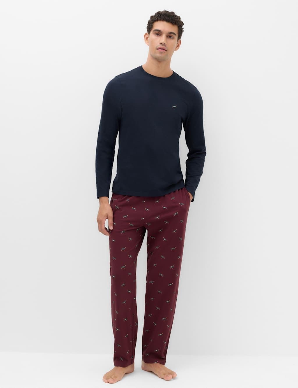 Marks & Spencer M&S Pure Cotton Sausage Dog Print Pyjama Set Burgundy Mix
