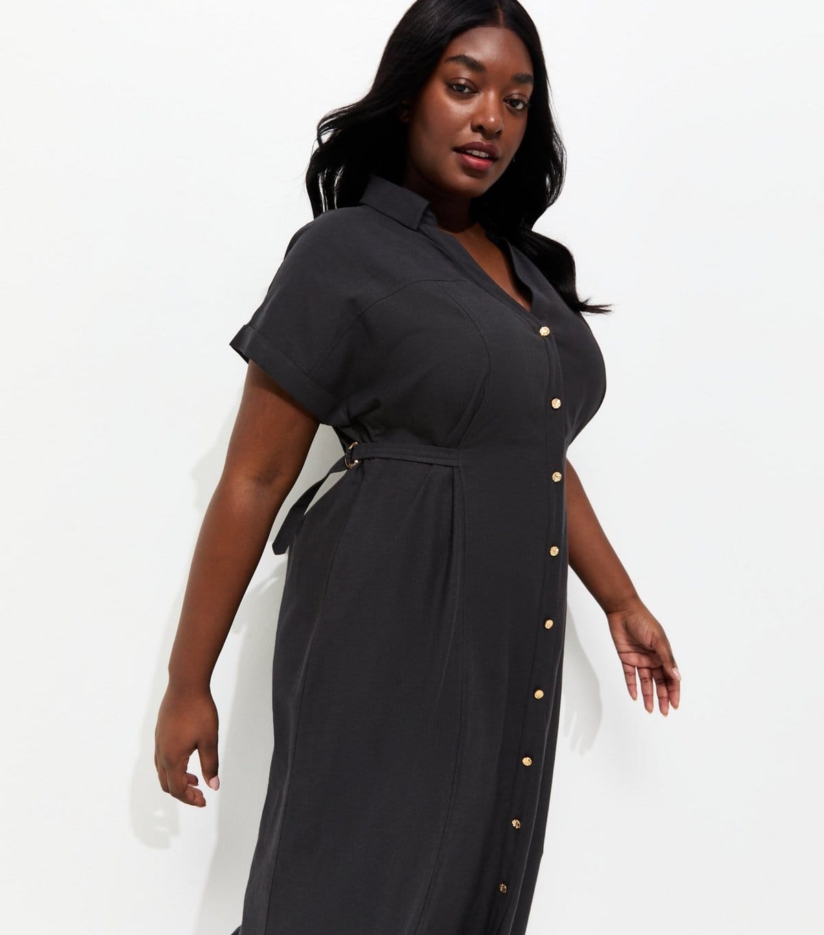 New Look Plus Size Black Cotton Midi Shirt Dress