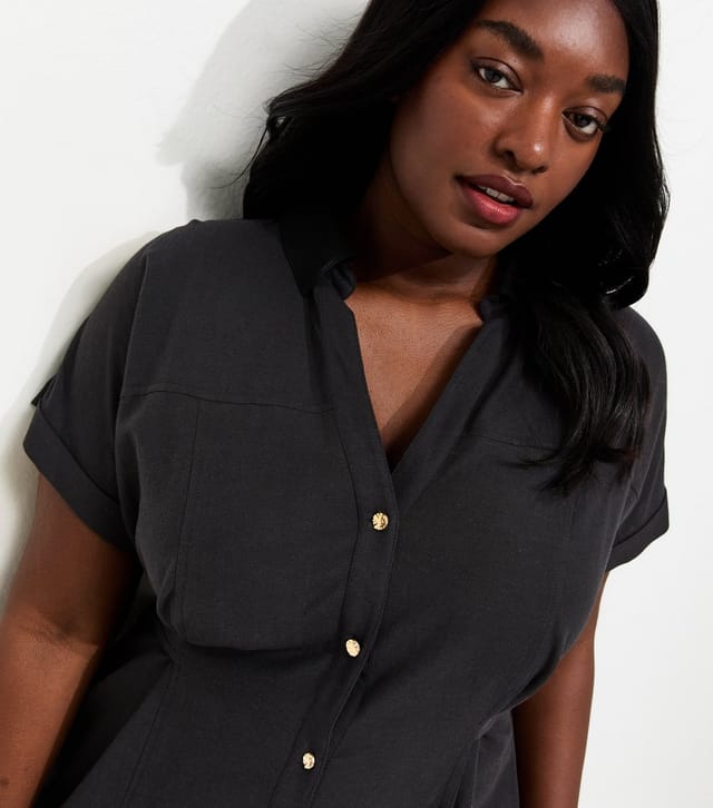 New Look Women's Plus Size Black With Cotton Midi Shirt Dress Curves New Look - 3