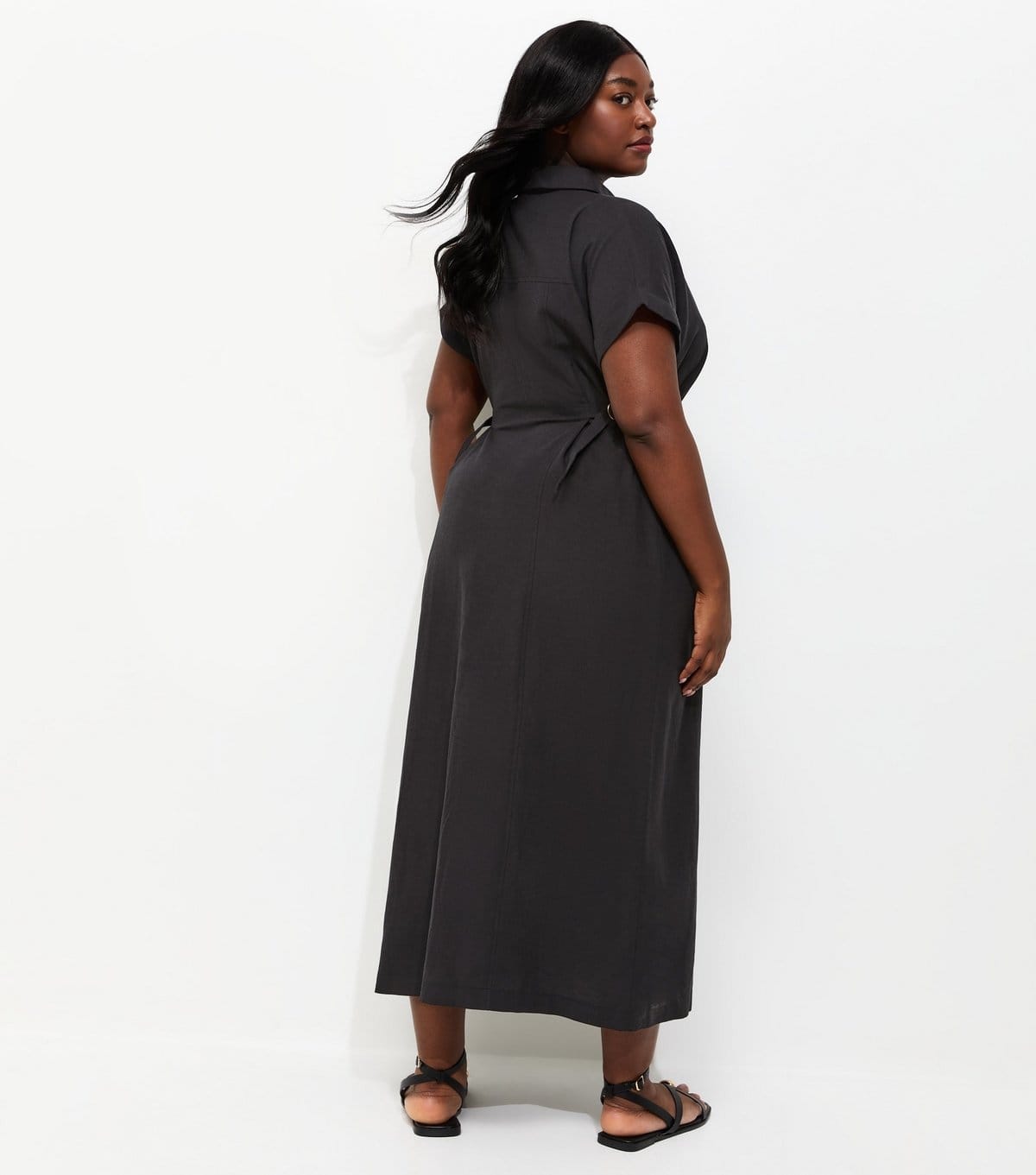 New Look Women's Plus Size Black With Cotton Midi Shirt Dress Curves New Look - 4