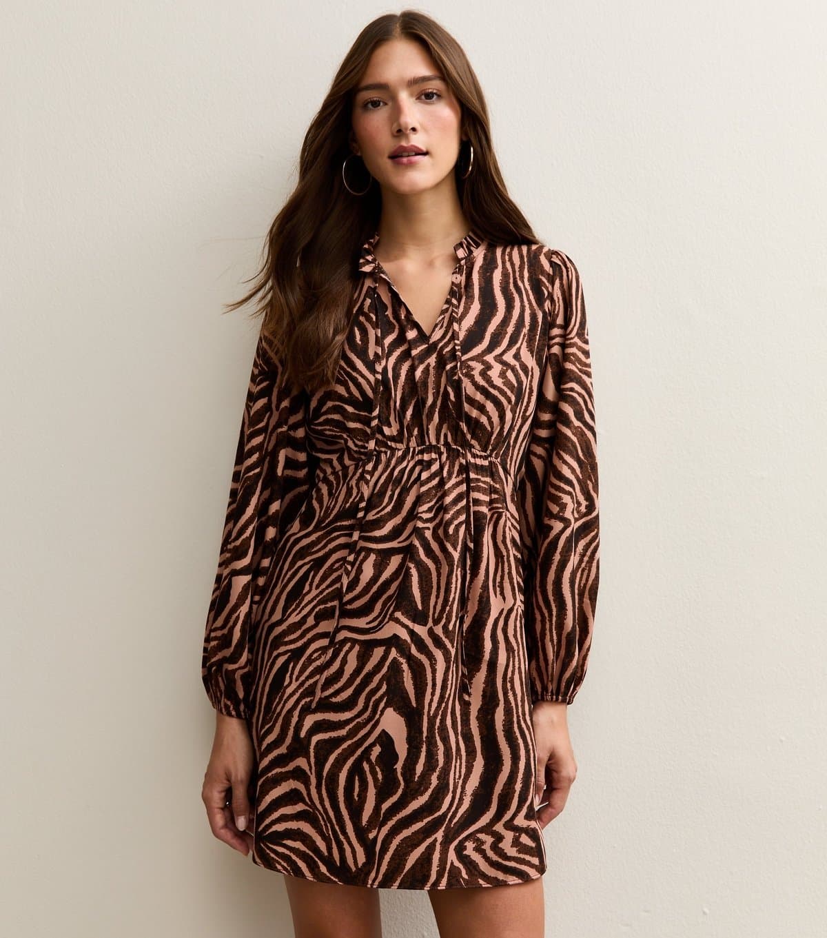 New Look Women's Brown Zebra Print Long Sleeve Mini Dress New Look