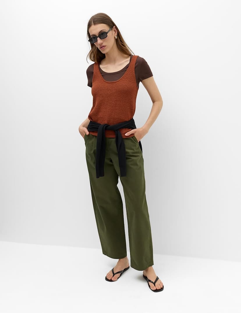 Marks & Spencer M&S Pure Cotton Barrel Leg trouser Khaki - 1