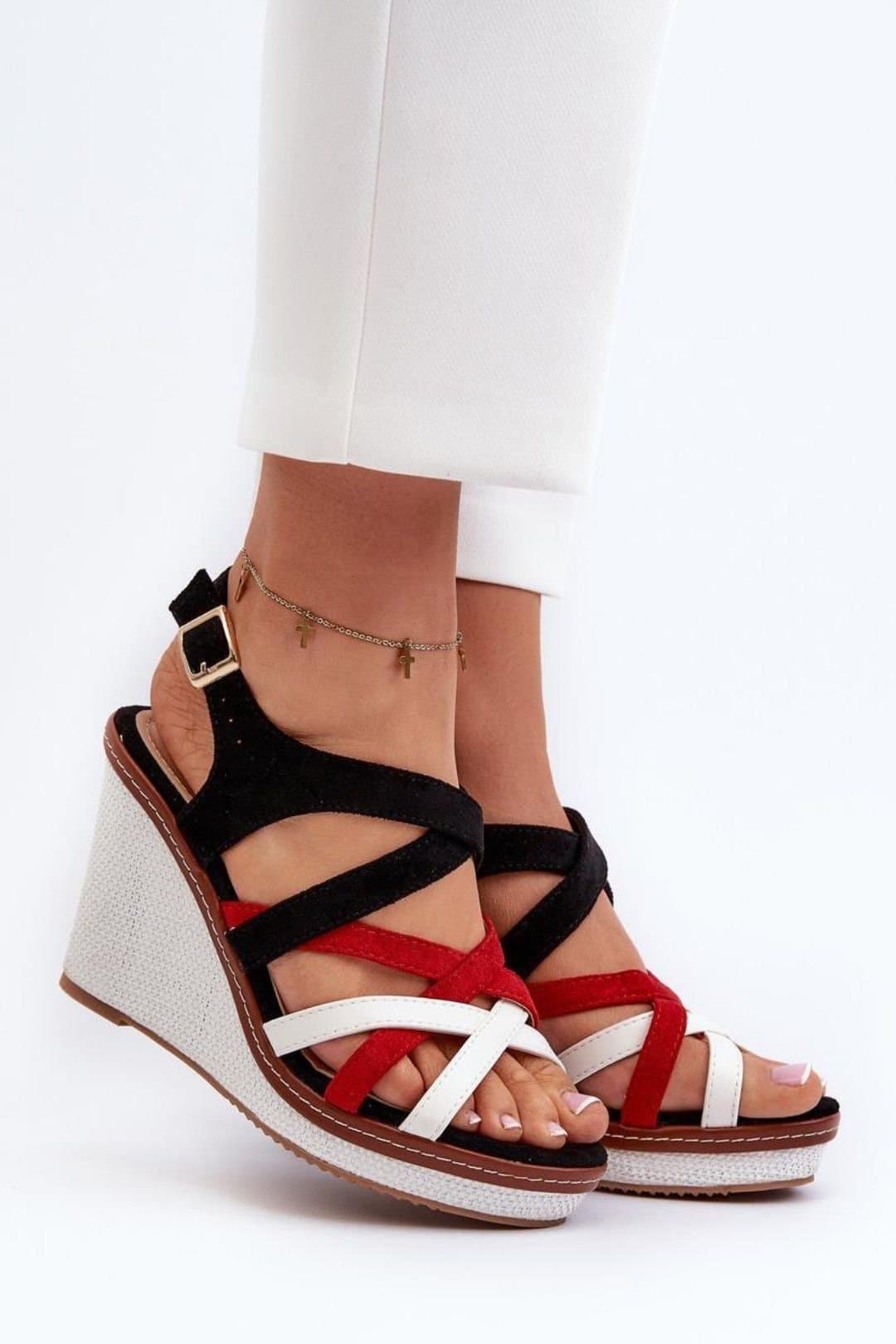 Love Lace Love Lace Women's Braided Platform Wedge Sandals Intertwined Straps Ankle in Black
