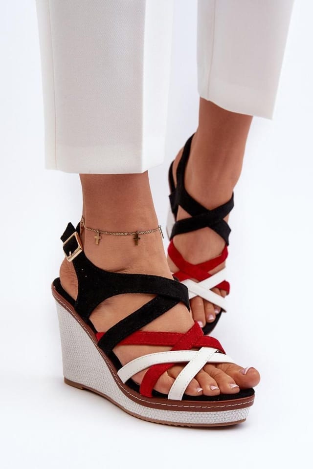Love Lace Love Lace Women's Braided Platform Wedge Sandals Intertwined Straps Ankle in Black - 3