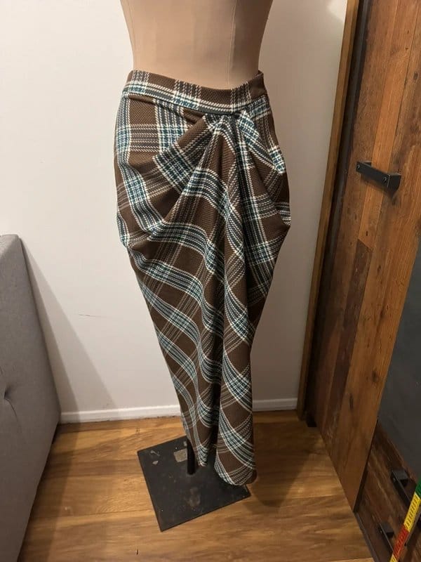 ASOS Design brown teal plaid tartan draped cinched pinch maxi skirt dark academia size 10 - 1