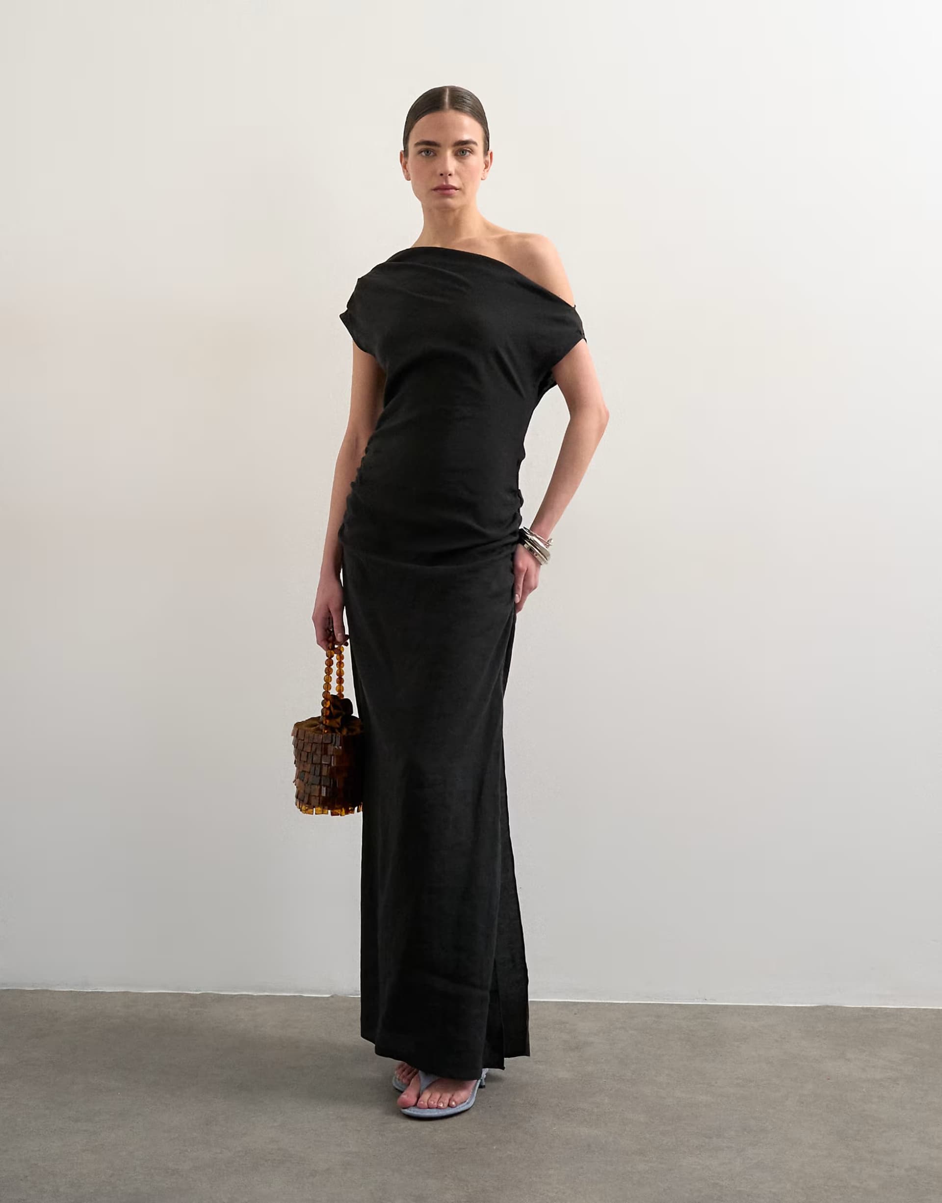 ASOS Topshop grown on shoulder maxi dress in black