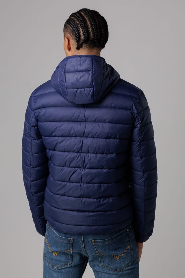 Santa Barbara Polo & Racquet Club Santa Barbara Polo & Racquet Club Men's Lightweight Zip Through Hooded Padded Jacket with Zipped Pockets in Navy - 2
