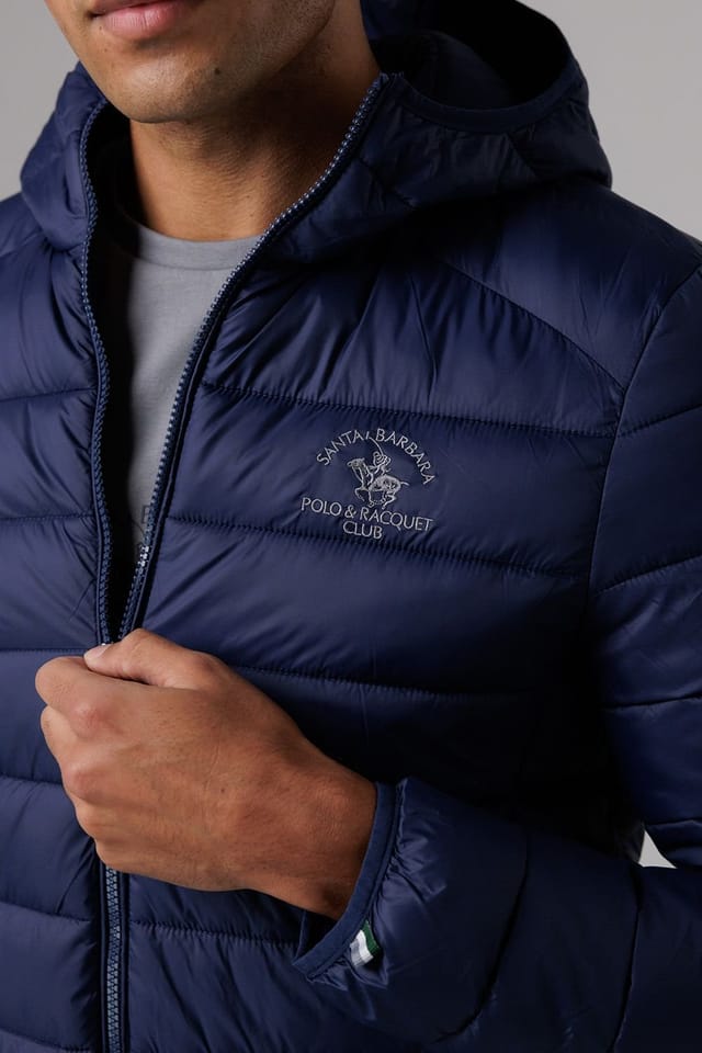 Santa Barbara Polo & Racquet Club Santa Barbara Polo & Racquet Club Men's Lightweight Zip Through Hooded Padded Jacket with Zipped Pockets in Navy - 3