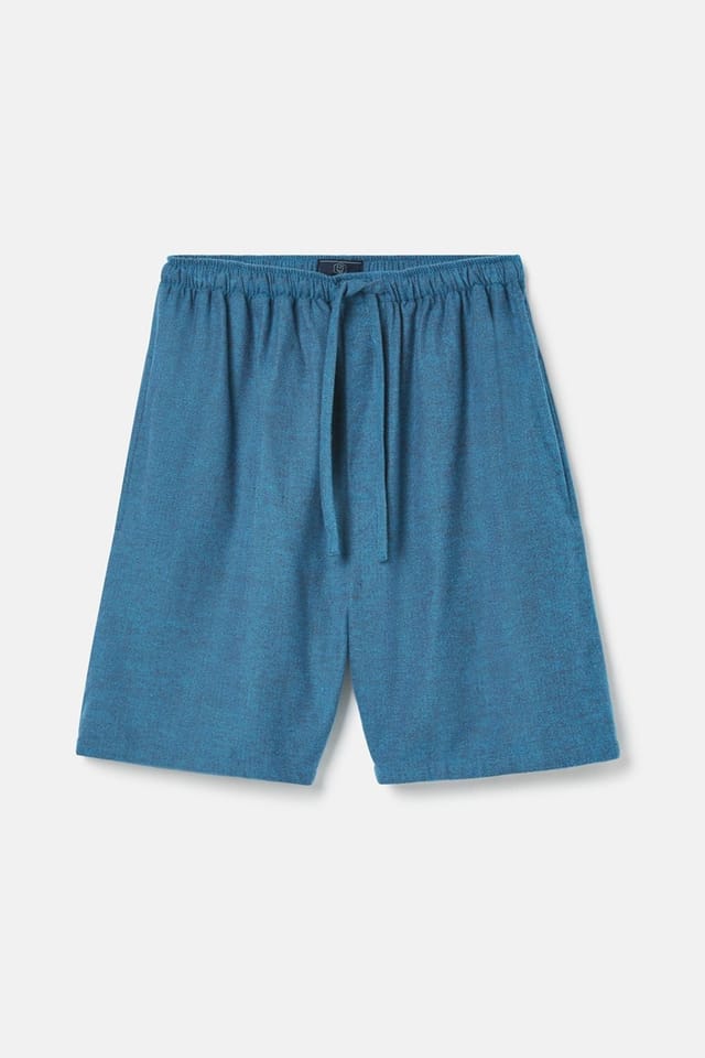 British Boxers British Boxers Men's 'Stornoway' Herringbone Brushed Cotton Sleep Shorts in Teal - 2